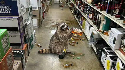 Fazla alkol minik rakunun bedenine ağır geldi: Viski içen sarhoş hayvan tuvalette uyuya kaldı