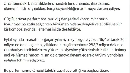 Cevdet Yılmaz'dan ihracat mesajı: Cumhuriyet tarihinin zirvesine ulaşıldı