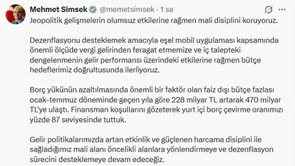 Şimşek: Dezenflasyon sürecine destek sürecek