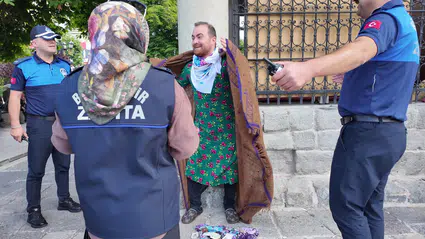 Erzurum'da dilenci operasyonu bekleyen zabıtalara tiyatrocu sürprizi