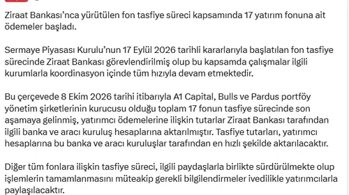 Yatırımcılara müjdeli haber: 17 fonda tasfiye ödemeleri hesaplara geçiyor