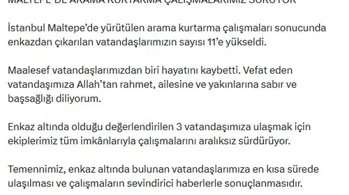 Maltepe'deki yıkımda acı bilanço: Kurtarılanların sayısı 11'e ulaştı