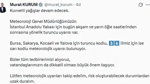 Bakan Kurum'dan kritik uyarı: 41 il için alarm verildi
