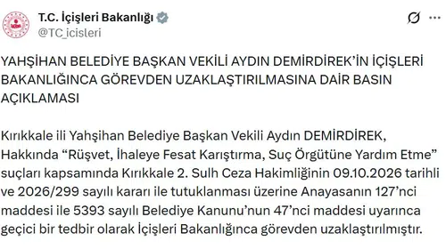 Kırıkkale'de belediyeye operasyon: Başkanvekili Demirdirek görevden alındı