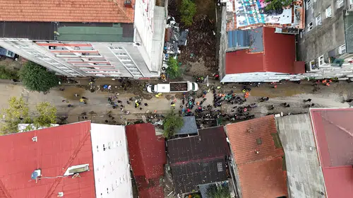 Ayazağa'da sel felaketinin bilançosu havadan görüntülendi: Stadyum çamur deryasına döndü