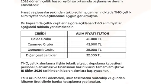 Çeltik üreticisi için beklenen rakamlar açıklandı: TMO 2026 fiyatlarını duyurdu
