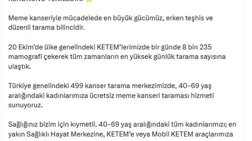 Meme kanseri taramasında tarihi zirve: Bir günde 8 bini aşkın çekim yapıldı