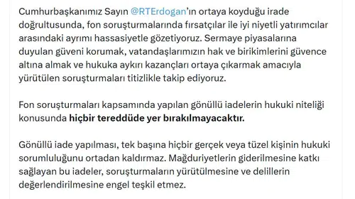 Adalet Bakanı Gürlek'ten fon soruşturması uyarısı: İade sorumluluğu bitirmez