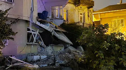 Zonguldak'ta sağanak felaketi: Metruk binanın duvarı büyük bir gürültüyle yıkıldı