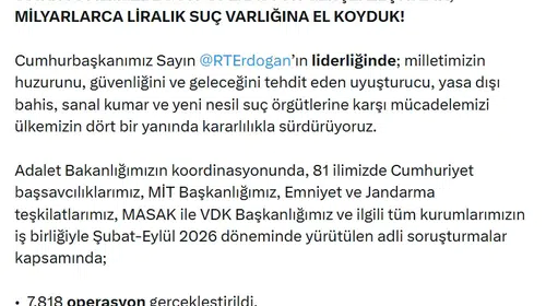 Adalet Bakanlığı'ndan suç örgütlerine dev operasyon: 32 binden fazla tutuklama