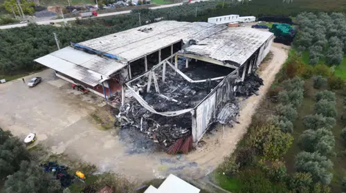 İznik'teki dev tesisi küle çeviren yangının bilançosu havadan görüntülendi