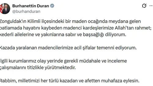 Zonguldak'taki maden faciası sonrası İletişim Başkanı Duran'dan taziye mesajı