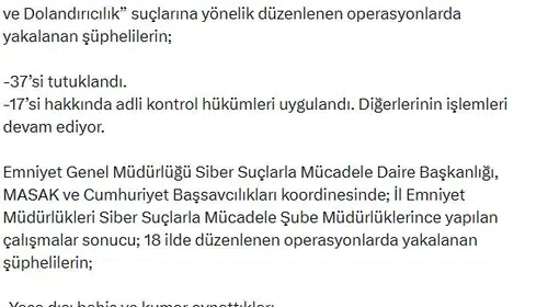 18 ilde siber suç operasyonu: 77 gözaltı, 37 tutuklama