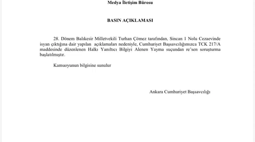 Ankara Cumhuriyet Başsavcılığı'ndan Turhan Çömez'e soruşturma