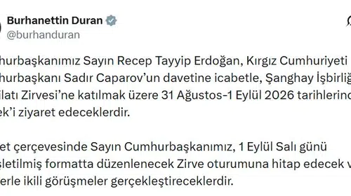 Erdoğan, Şanghay Zirvesi için Bişkek’e gidiyor