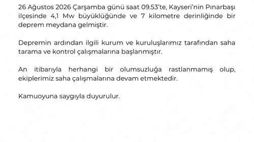 Pınarbaşı'nda 4.1'lik sarsıntı: Yerin 7 kilometre derinliğinde kaydedildi