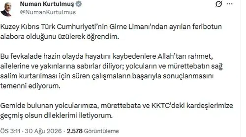 TBMM Başkanı Kurtulmuş'tan Girne'deki Feribot Faciasına Taziye Mesajı