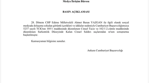 CHP’li Yazgan hakkında taciz iddiasıyla soruşturma