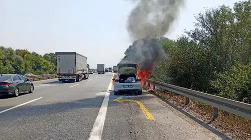 Sakarya-Düzce sınırında otomobil alev alev yandı