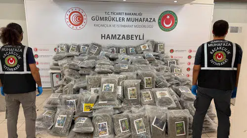 Narkotik köpek Atlas'ın tepkisi Hamzabeyli'deki TIR'ı ele verdi: 255 paket esrar gümrük ekiplerine takıldı