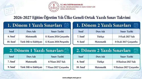 MEB'den 2026-2027 sınav takvimi: Ortak yazılı sınavlar için geri sayım başladı