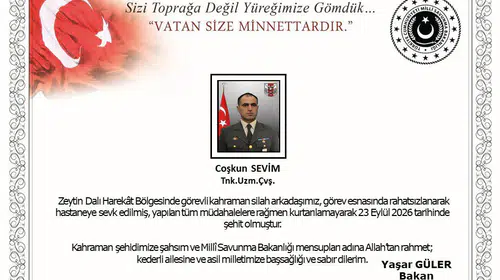 Zeytin Dalı Harekat bölgesinden acı haber: Uzman Çavuş Coşkun Sevim şehit düştü