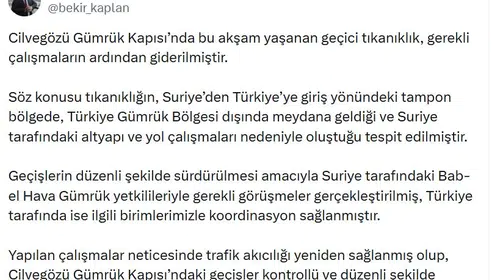 Cilvegözü'nde ulaşım normale döndü: Bakanlıktan açıklama geldi