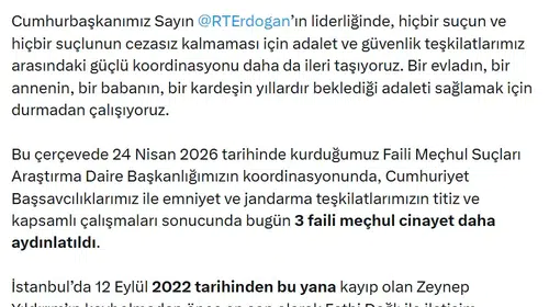Adalet Bakanlığı'ndan faili meçhul dosyalarına neşter: 3 cinayet daha çözüldü