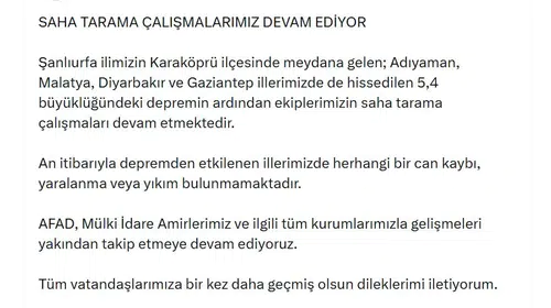 Şanlıurfa merkezli sarsıntı bölgeyi ayağa kaldırdı: İlk resmi açıklamalar geldi