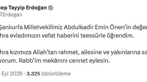 Cumhurbaşkanı Erdoğan'dan Abdulkadir Emin Önen'e taziye telefonu