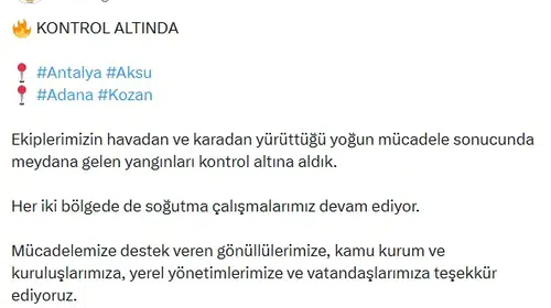 Antalya ve Adana'daki orman yangınlarında sevindiren haber: Alevler söndürüldü