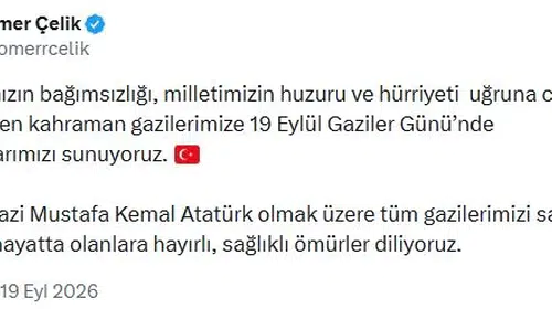 Ömer Çelik'ten 19 Eylül mesajı: Kahramanlarımıza minnet borçluyuz