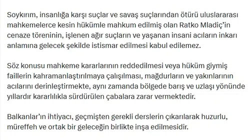 Ankara'dan Belgrad'a sert tepki: Savaş suçlusuna tören düzenlenmesi kabul edilemez