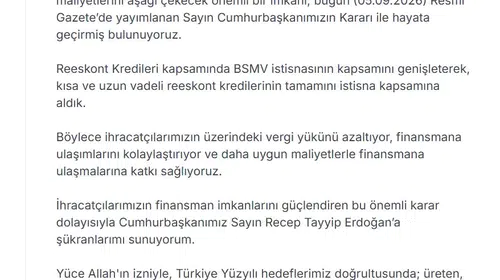 İhracatçının finansman yükü hafifliyor: Reeskont kredilerinde vergi muafiyeti genişletildi