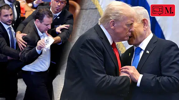 Trump’ın İsrail meclisindeki konuşması olaylı geçti: Filistin pankartı açan vekiller dışarı atıldı