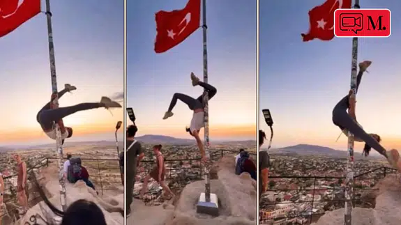 Nevşehir’de turistin Türk bayrağı direğinde dansına soruşturma