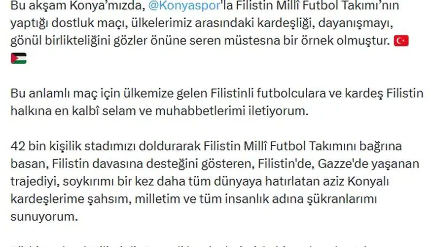 Konya'daki dostluk maçına Erdoğan'dan destek mesajı