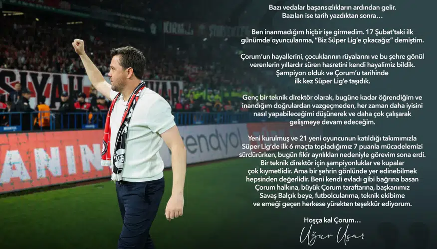 Arca Çorum FK'da Uğur Uçar dönemi sona erdi: Tarihi başarıyla veda etti