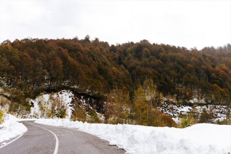 Ağaçları sonbahar renkleriyle süslü Çam Dağı kar yağışının ardından beyaz örtüyle kaplandı 24