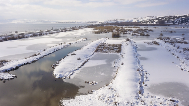 Yüzeyi buzla kaplanan Ahlat'taki "Kuş Cenneti" dronla görüntülendi 8
