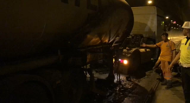 İzmir Aydın Otoyolu’ndaki Selatin Tüneli’nde yangın çıkan tanker hasar gördü