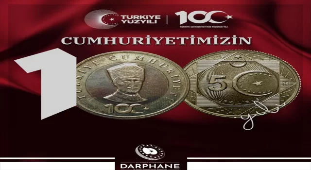 Hazine ve Maliye Bakanlığı, Cumhuriyet’in 100. yılına özel basılan ”5 Türk lirası” hatıra parasını tanıttı