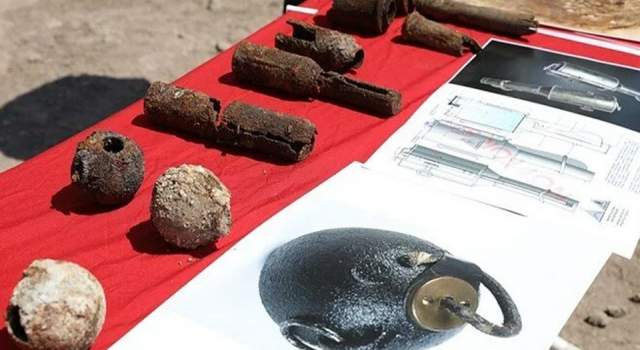 Amida Höyük'teki kazılarda 1. Dünya Savaşı'ndan kalma 782 el bombası bulundu