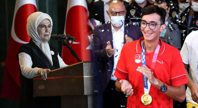 Emine Erdoğan, olimpiyat şampiyonu Mete Gazoz'la bir araya geldi