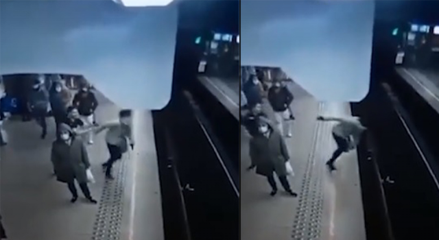 Tren bekleyen kadını raylara itti
