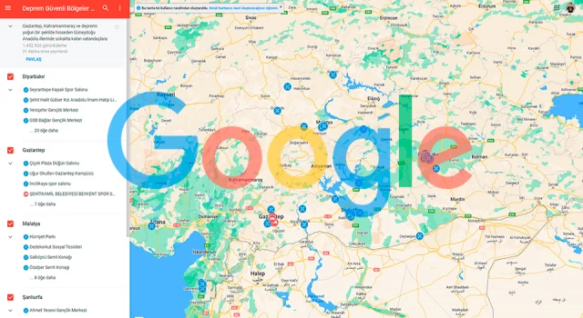 Google'dan deprem sonrası güvenli bölgeler haritası