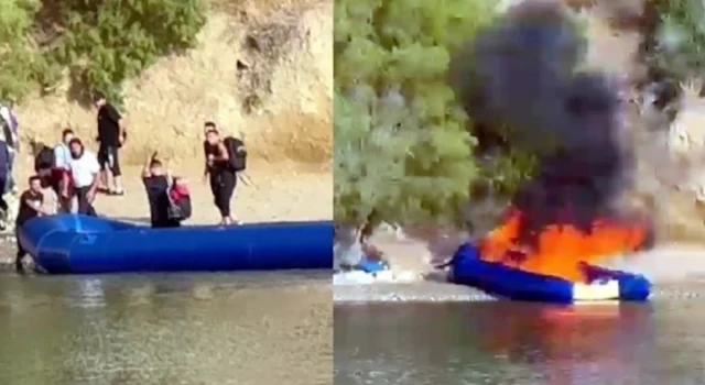 Göçmenler, Leros Adası’na çıkar çıkmaz botu ateşe verdiler