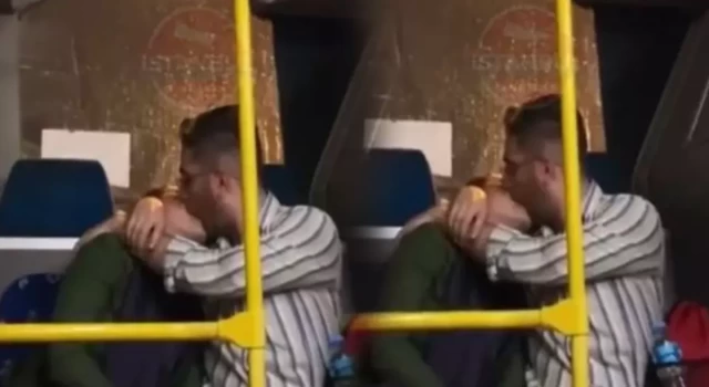 Belediye otobüsünde öpüşen çift gündem oldu