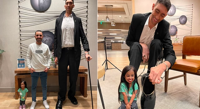 Dünyanın 'en uzun adamı' ve 'en kısa kadını' bir kez daha bir araya geldi