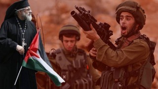 Katolik Başpiskopos, Filistin bayrağı ile İsrail askerlerinin karşısına çıktı